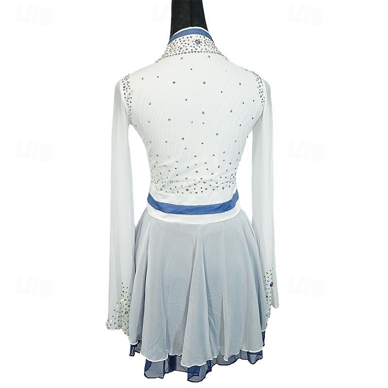 Figure Skating Dress Women's Girls' Ice Skating Dress White Patchwork Asymmetric Hem Mesh Spandex Stretchy Training Practice Professional Skating Wear Crystal / Rhinestone Long Sleeve Ice Skating 2025 - $242.99 –P2