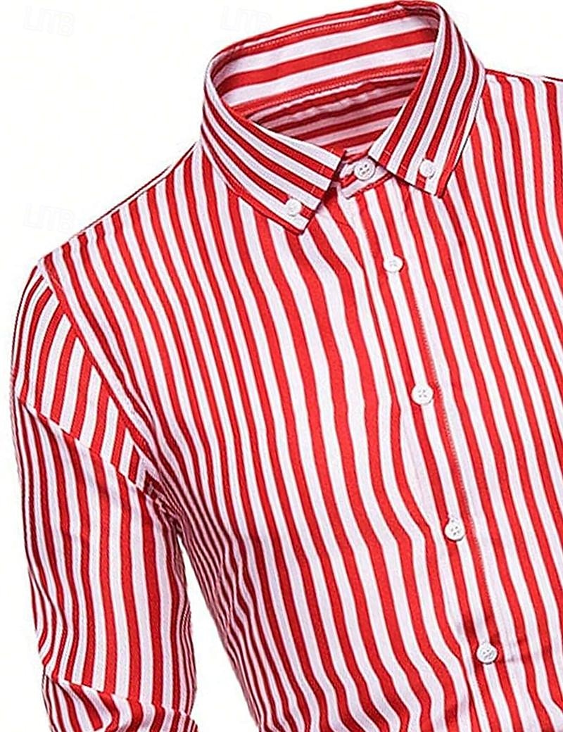 Herren Hemd Sommerhemd Knopfhemd Lässiges Hemd Schwarz Rote Blau Langarm Streifen Kargen Täglich Urlaub Bekleidung Brautkleider schlicht Komfortabel Smart Casual 2025 - $22.99 –P10