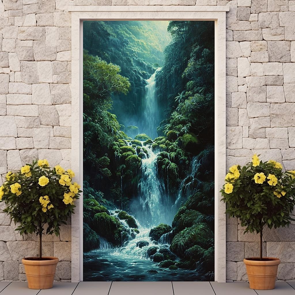 paysage cascade porte couvre porte tapisserie porte rideau décoration toile de fond porte bannière pour porte d'entrée ferme vacances fête décor fournitures de 2026 ? $26.99 –P3