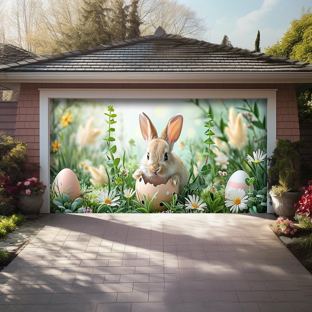 vårspiser kanin utendørs garasjeportdeksel banner vakkert stort bakteppe dekorasjon for utendørs garasjeport hjem veggdekorasjoner arrangement fest parade 2026 - $37.99 –P2
