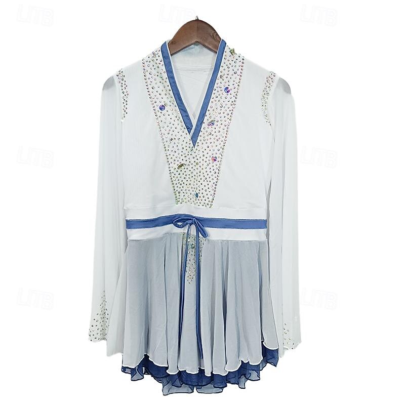 Figure Skating Dress Women's Girls' Ice Skating Dress White Patchwork Asymmetric Hem Mesh Spandex Stretchy Training Practice Professional Skating Wear Crystal / Rhinestone Long Sleeve Ice Skating 2025 - $242.99 –P8