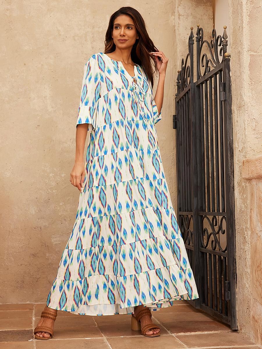 vestido maxi geométrico de cetim com decote em V de 2025 por $123.99 –P4