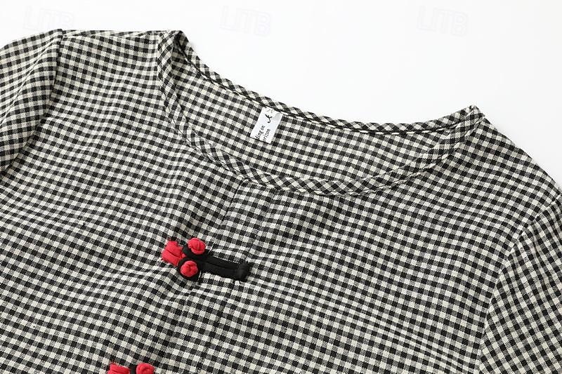 Naisten Musta Kevät Syksy Pitkä mekko Maxi mekko Pellava-inspiroidut mekot Rento mekko Puuvillapellavamekko Perus Vapaa-aika ulko- Päivittäin Viikonloppu Loose Fit Skottiruutukuvio Tiukka pyöre 2025 - $26.99 –P1