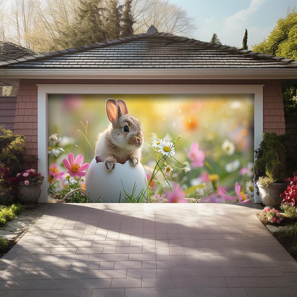 vårspiser kanin utendørs garasjeportdeksel banner vakkert stort bakteppe dekorasjon for utendørs garasjeport hjem veggdekorasjoner arrangement fest parade 2026 - $37.99 –P5