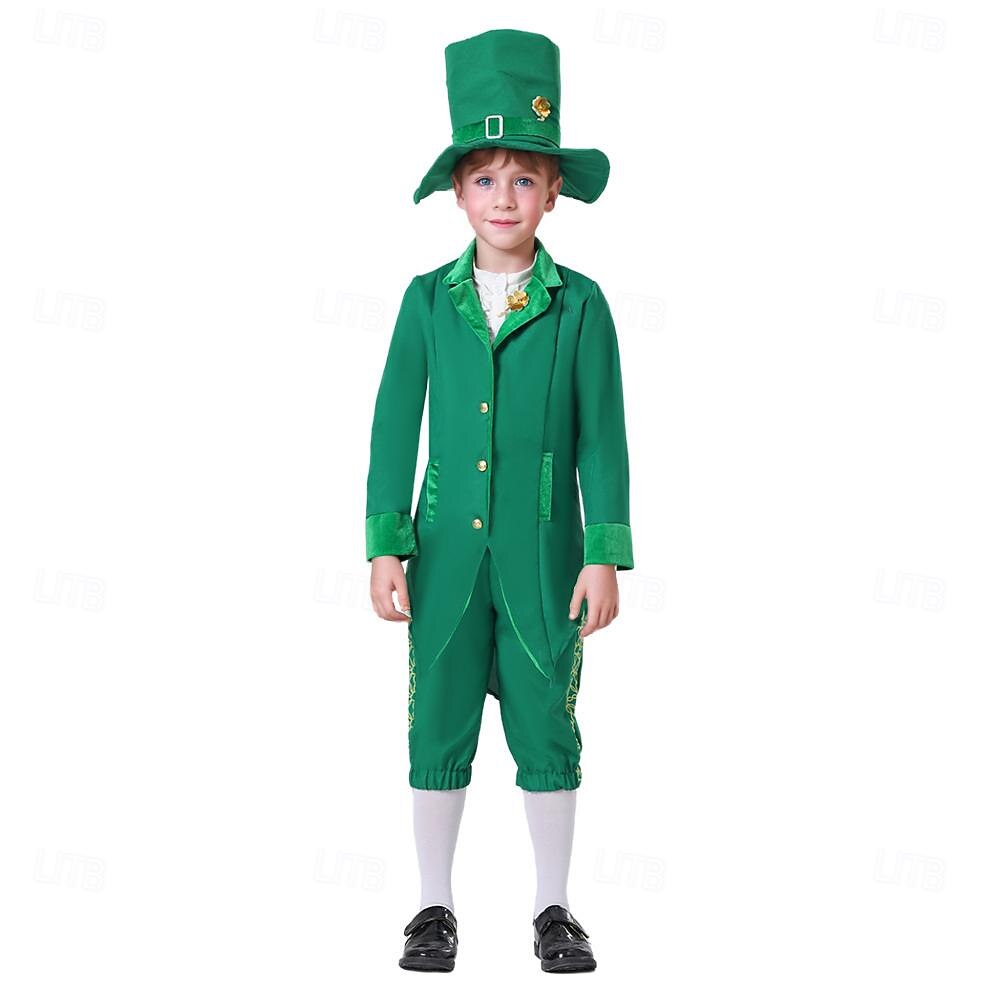 St. Patrick 2026 Shamrock Irish Carnival Cosplay Costume Outfits Cosplay Kid's Boys' Girls' Carnival Masquerade Saint Patrick's Day Party Masquerade Easy Carnival Costume Dress Up 2026 - $44.99 –P4
