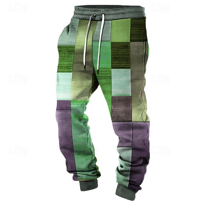 【ANGLAN】Color Block Wave Jogger Pants Color Block Men's Casual 3D Printed Sweatpants Elastic Waist