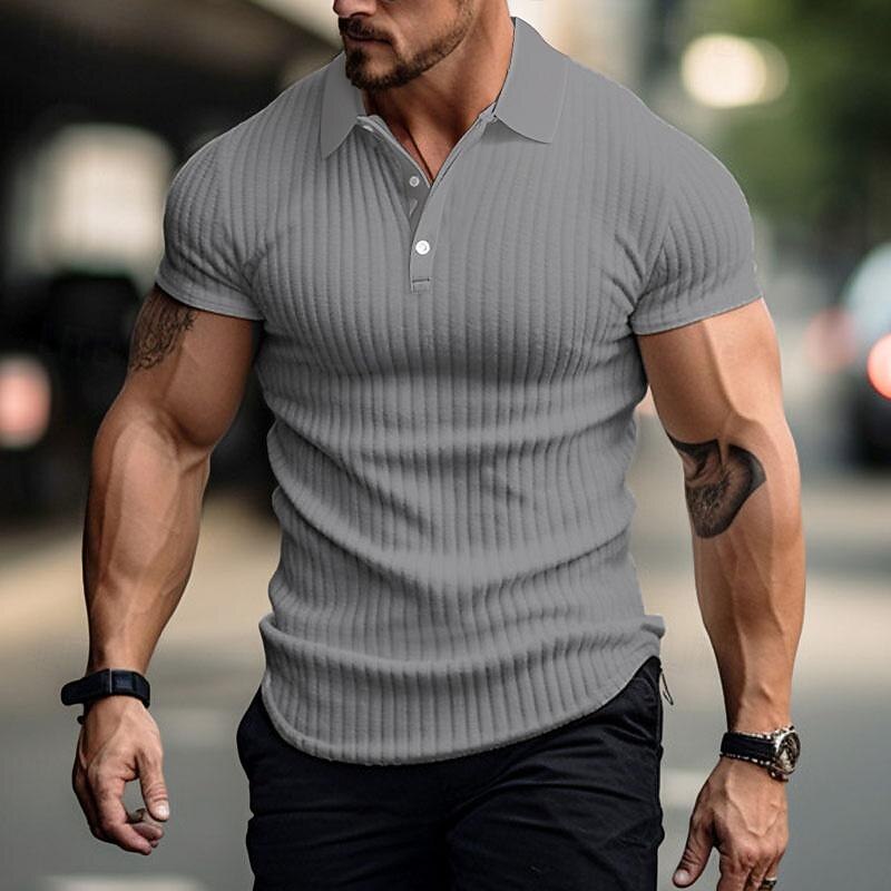 Herr Stickad Polo Golftröja Ledigt Helgdag Kavajslag Kortärmad Mode Grundläggande Slät Sexig Sommar Normal Svart Vit Kaki Stickad Polo 2025 - $23.99 -P3