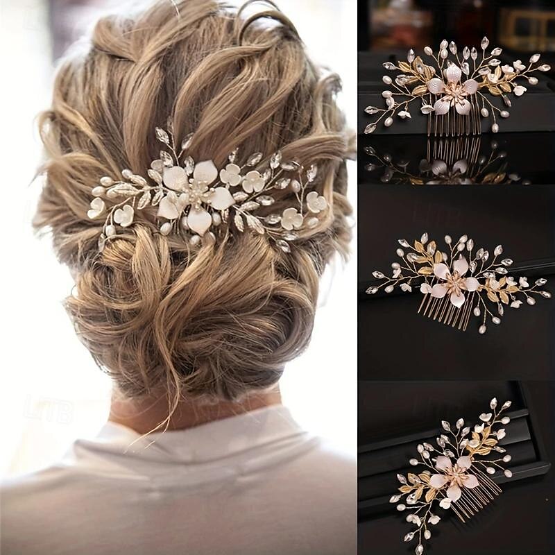 peigne à cheveux de mariage doré, peigne à cheveux de mariée, peigne à cheveux en strass, peigne à cheveux en cristal, pince à cheveux de mariage de 2025 ? $16.49 –P1