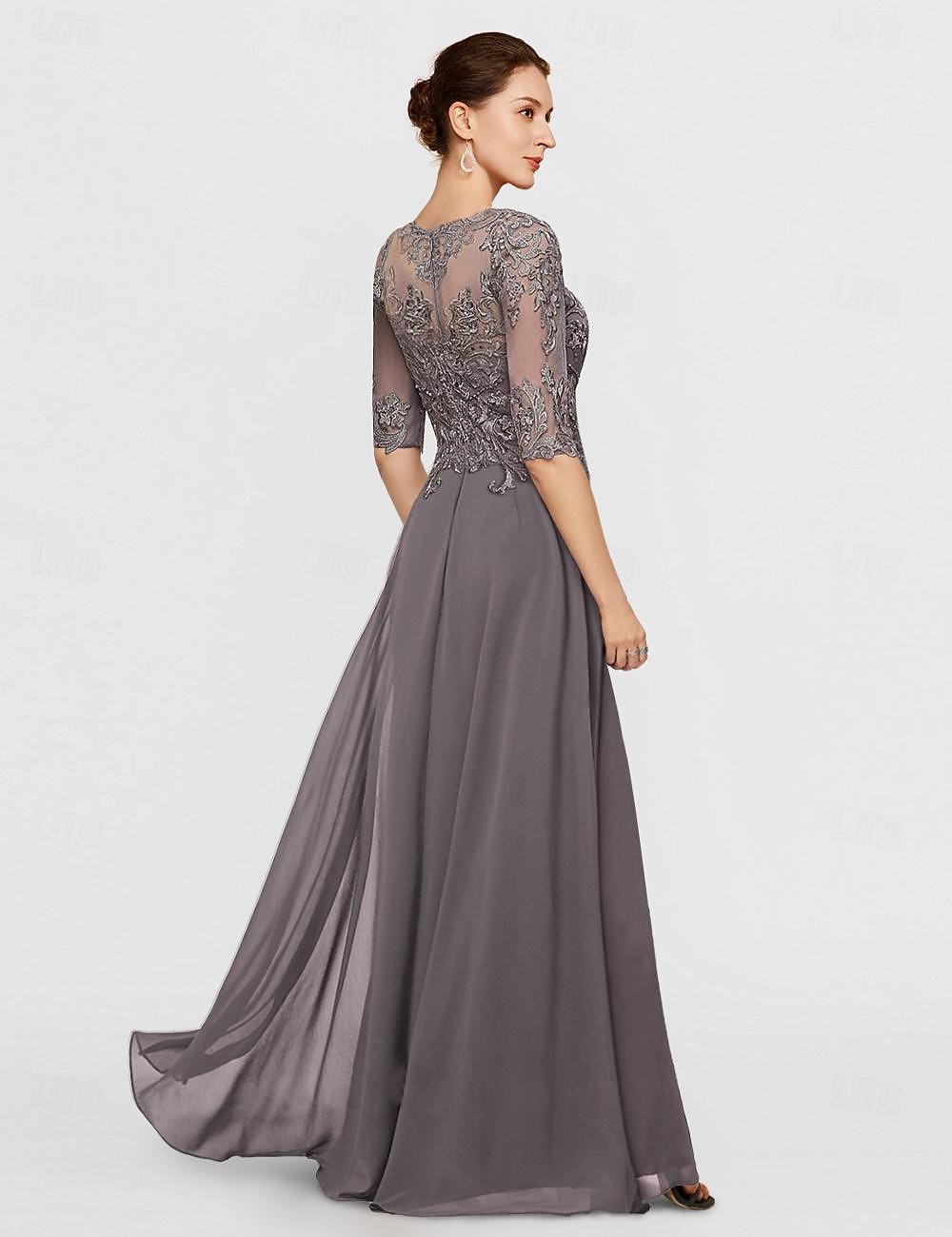 Combinaison deux pièces  tailleur mère de la mariée invitée de mariage église élégante petite décolleté bateau longueur sol chiffon manches mi-longues avec appliqués taille personnalisée gratuite de 2025 ? $179.99 –P2