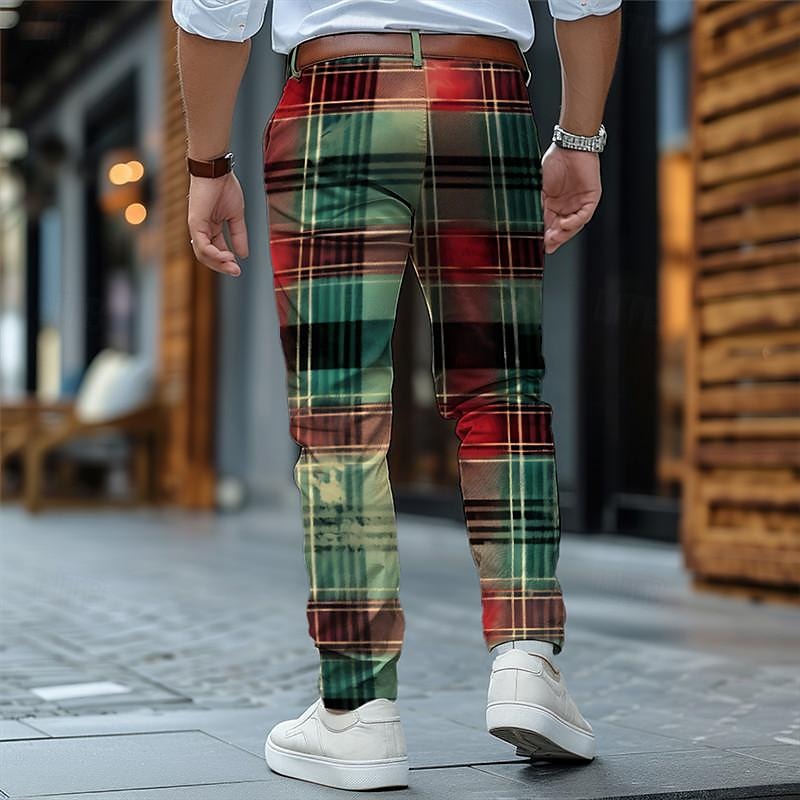 rutig / rutig business klassiska herraffärer 3d-tryckta klänningsbyxor platt fram raka ben polyester medium midja byxor utomhus street wear till jobbet dagligt slitage s till 3xl 2026 - $31.99 –P5