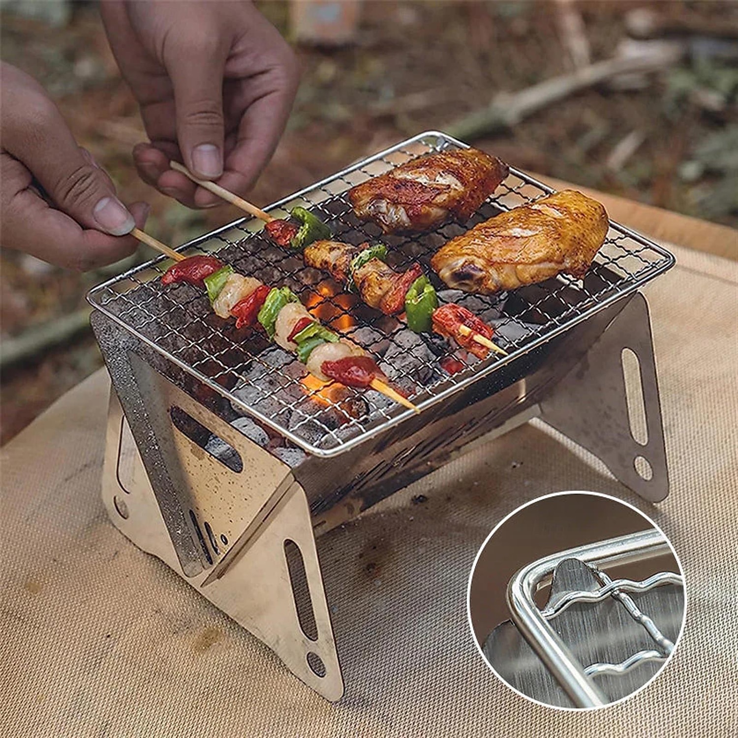 Barbecue pliant au charbon de bois, trous de ventilation faciles à installer en acier inoxydable, gril pliable pour les fêtes de 2025 ? GBP £10 –P3