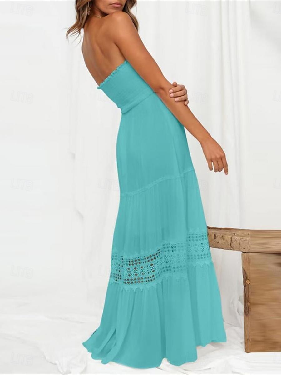 Damen Langes Kleid Maxikleid Weißes Kleid Freizeitkleid Weißes Spitzenhochzeitskleid Boho-Kleid Streetwear Maxi A-Linie Straße Date Lässiger Schnitt Ärmellos Trägerlos Schwarz Weiß Gelb Minzgrün 2025 - $46.99 –P5