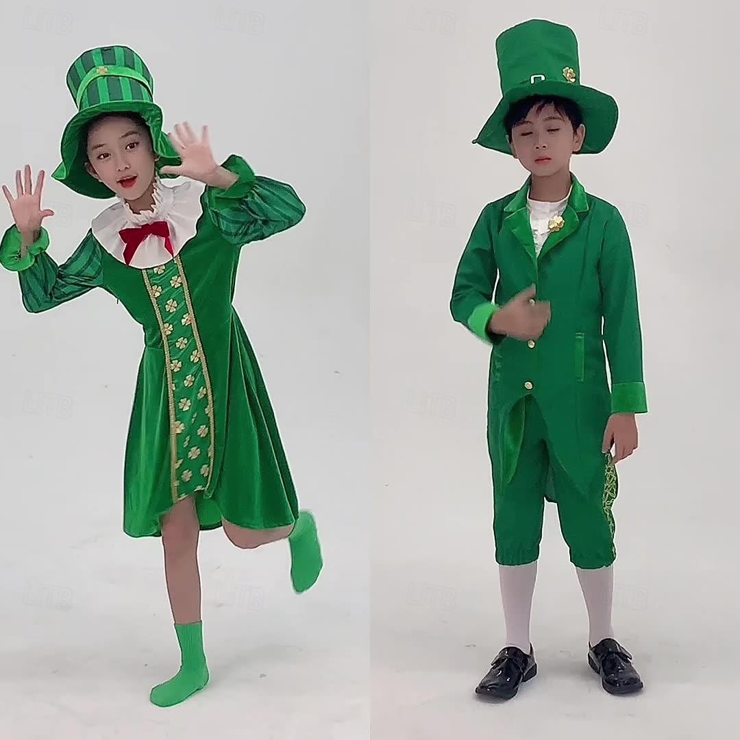 St. Patrick 2026 Shamrock Irish Carnival Cosplay Costume Outfits Cosplay Kid's Boys' Girls' Carnival Masquerade Saint Patrick's Day Party Masquerade Easy Carnival Costume Dress Up 2026 - $44.99 –P2