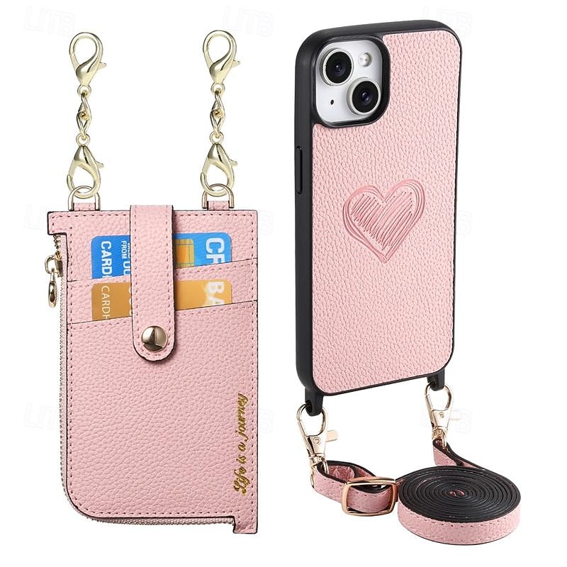 טלפון מגן עבור אייפון 16 iPhone 15 Pro Max iPhone 14 13 12 Pro Max Plus מארז כרטיס ארנק ניתן לניתוק רוכסן עם שרוך לב רטרו TPU עור PU 2025 - $24.99 –P7