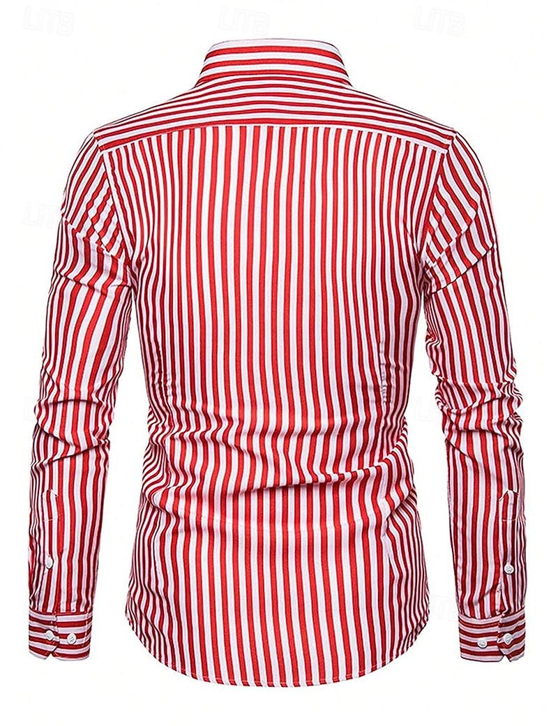 Herren Hemd Sommerhemd Knopfhemd Lässiges Hemd Schwarz Rote Blau Langarm Streifen Kargen Täglich Urlaub Bekleidung Brautkleider schlicht Komfortabel Smart Casual 2025 - $22.99 –P9