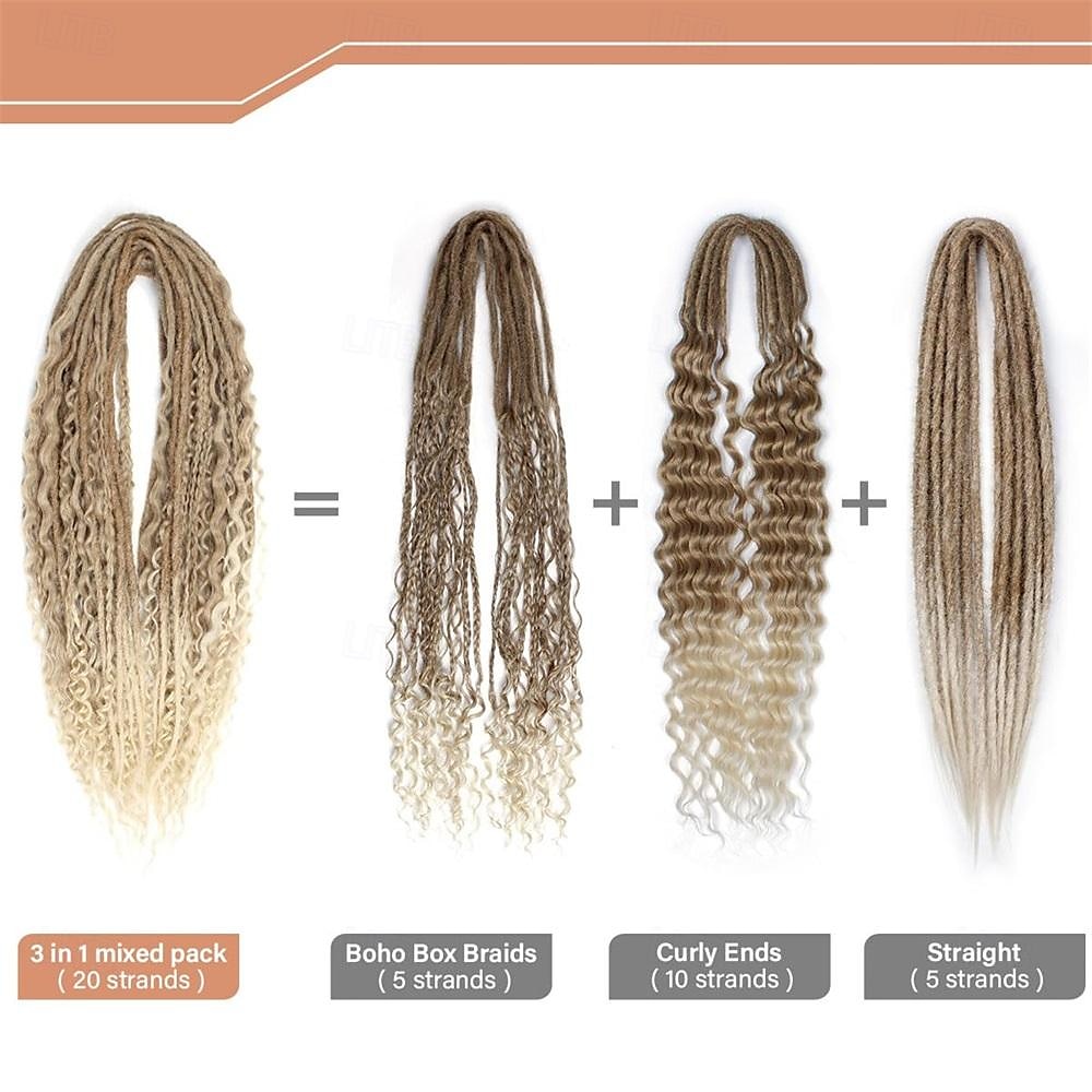Dreadlock Extensions Double Ended 24 Inch 3 In 1 Mixed Light Brown to Blonde Dreads Set Synthetic Curly Ends Hippie Style Boho Wavy Dreads 20 Strands Handmade Dreads 2025 - $41.99 –P3