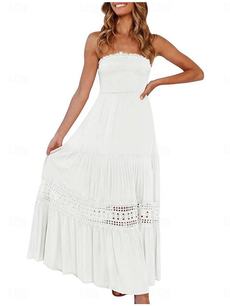 Damen Langes Kleid Maxikleid Weißes Kleid Freizeitkleid Weißes Spitzenhochzeitskleid Boho-Kleid Streetwear Maxi A-Linie Straße Date Lässiger Schnitt Ärmellos Trägerlos Schwarz Weiß Gelb Minzgrün 2025 - $46.99 –P13