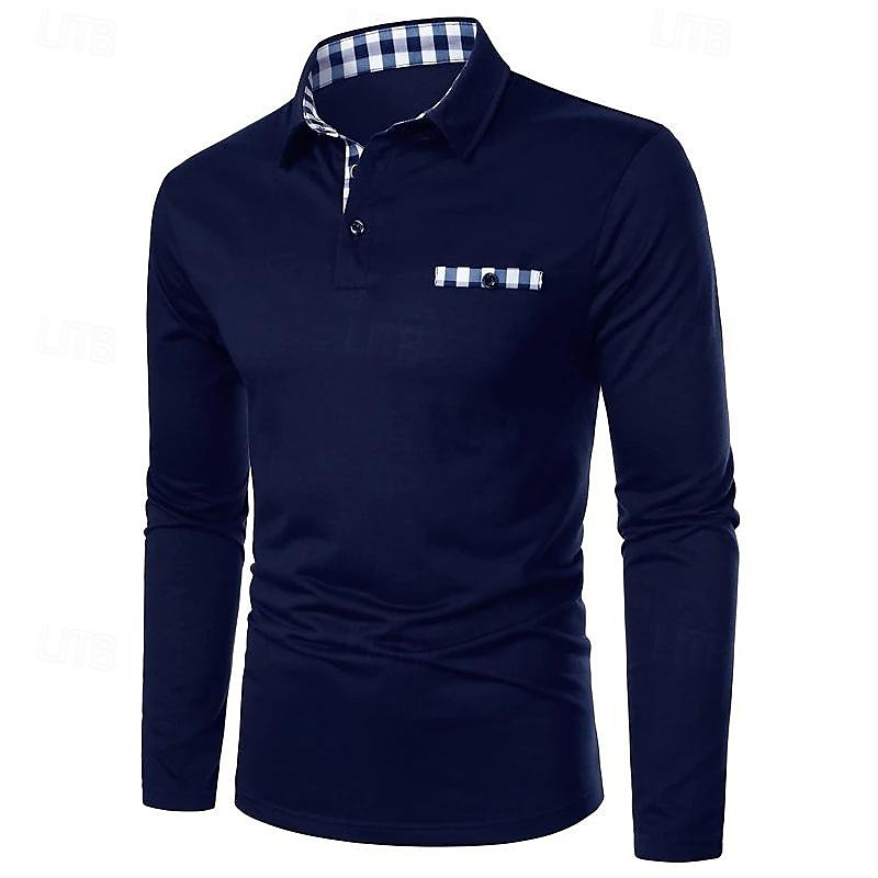Herren Poloshirt Golfhemd Arbeit Casual Kargen Langarm Basic Modern Plaid Farbblock Patchwork Taste Frühling & Herbst Regular Fit Schwarz Weiß Marineblau Grau Poloshirt 2025 - $18.99 –P5