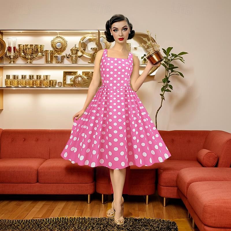 1950 Retro / vintage rockabilly Rochii Costum de petrecere Rochie Flare Buline Costume de fancy Pentru femei Petrecere / Seara Petrecerea Burlăcițelor Adulți Rochie Rochii de acasă 2026 - $24.99 –P3