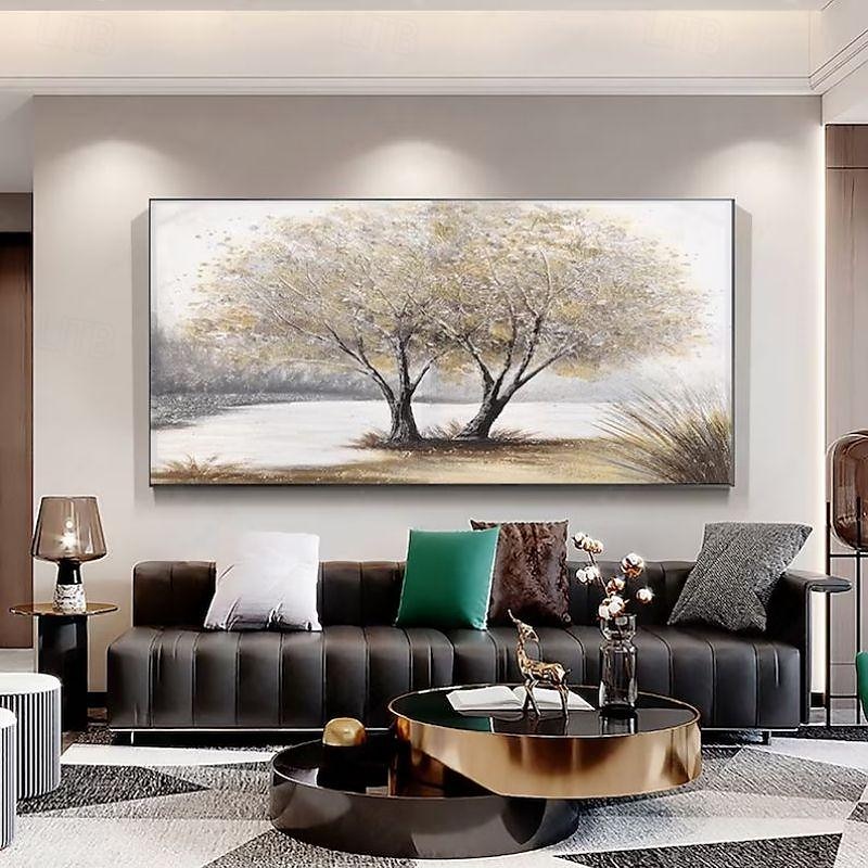 2025年 手作りキャンバス壁アートリビングルーム装飾絵画モダンなシンプルなソファ背景壁ライト高級油絵フォーチュンツリー家の装飾用ロールフレームレス未延伸絵画  コレクション – $85.99 –P10