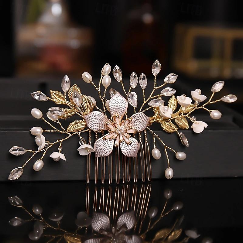 peigne à cheveux de mariage doré, peigne à cheveux de mariée, peigne à cheveux en strass, peigne à cheveux en cristal, pince à cheveux de mariage de 2025 ? $16.49 –P10