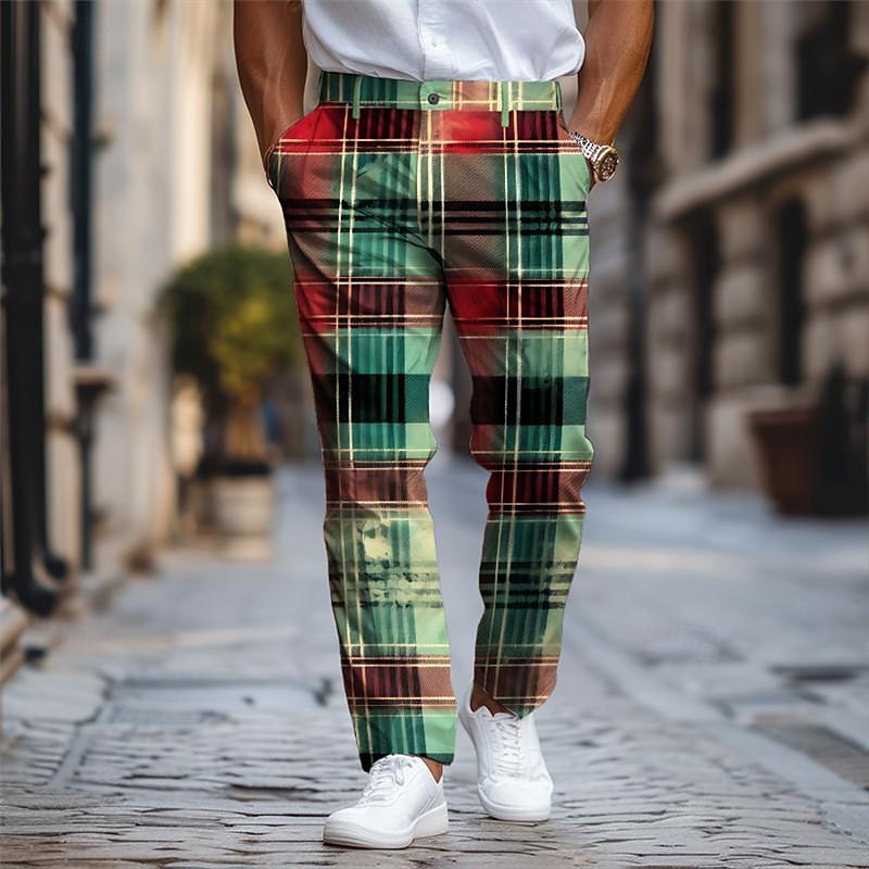 rutig / rutig business klassiska herraffärer 3d-tryckta klänningsbyxor platt fram raka ben polyester medium midja byxor utomhus street wear till jobbet dagligt slitage s till 3xl 2026 - $31.99 –P6