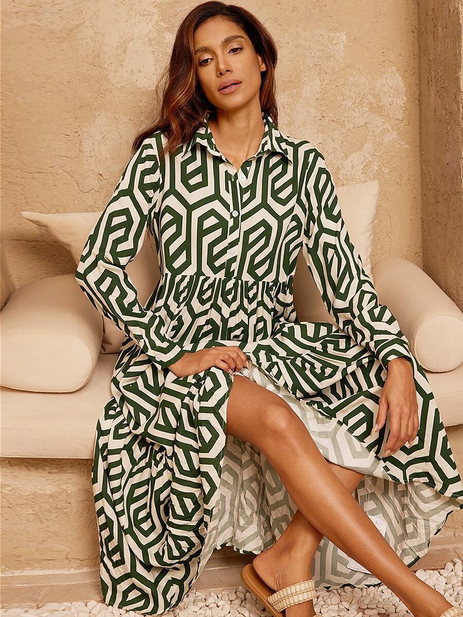 geometrikus mintás maxi ruha üdülő viselet 2025 - $61.99 –P6