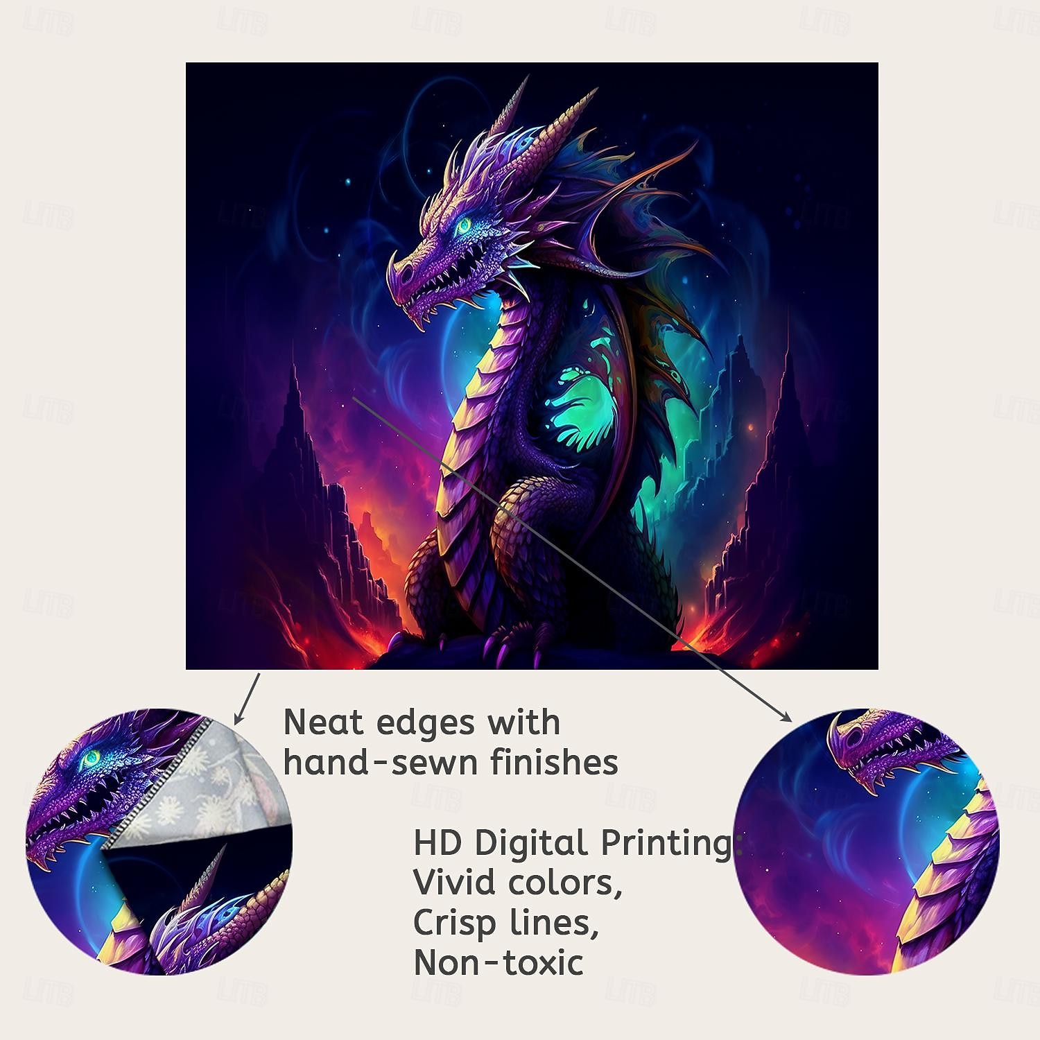 черный гобелен, реагирующий на ультрафиолет, светящийся в темноте, светящийся для вечеринок, неоновый, триповый, туманный, дракон, животное, подвесной гобелен, настенное искусство, фреска для 2025 - $23.99 –P3