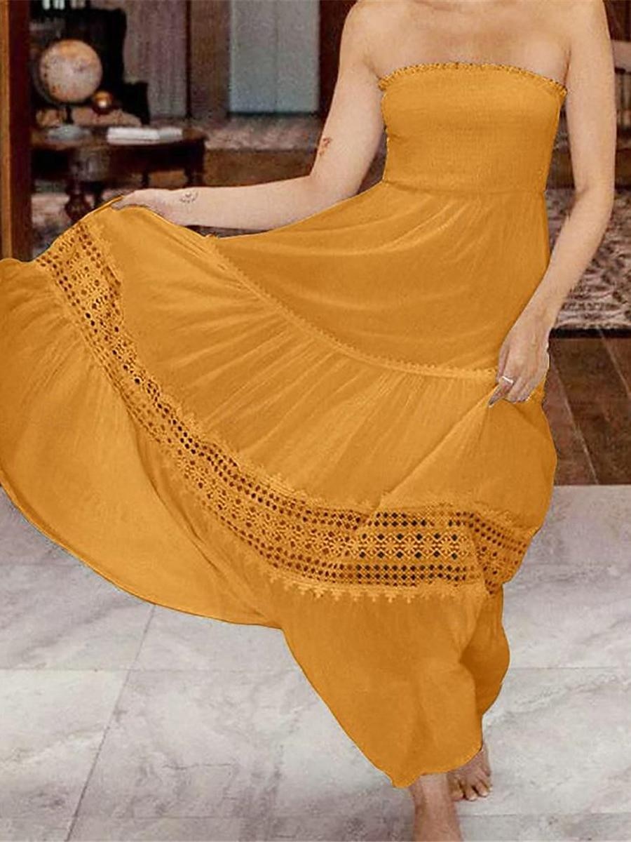 Damen Langes Kleid Maxikleid Weißes Kleid Freizeitkleid Weißes Spitzenhochzeitskleid Boho-Kleid Streetwear Maxi A-Linie Straße Date Lässiger Schnitt Ärmellos Trägerlos Schwarz Weiß Gelb Minzgrün 2025 - $46.99 –P18