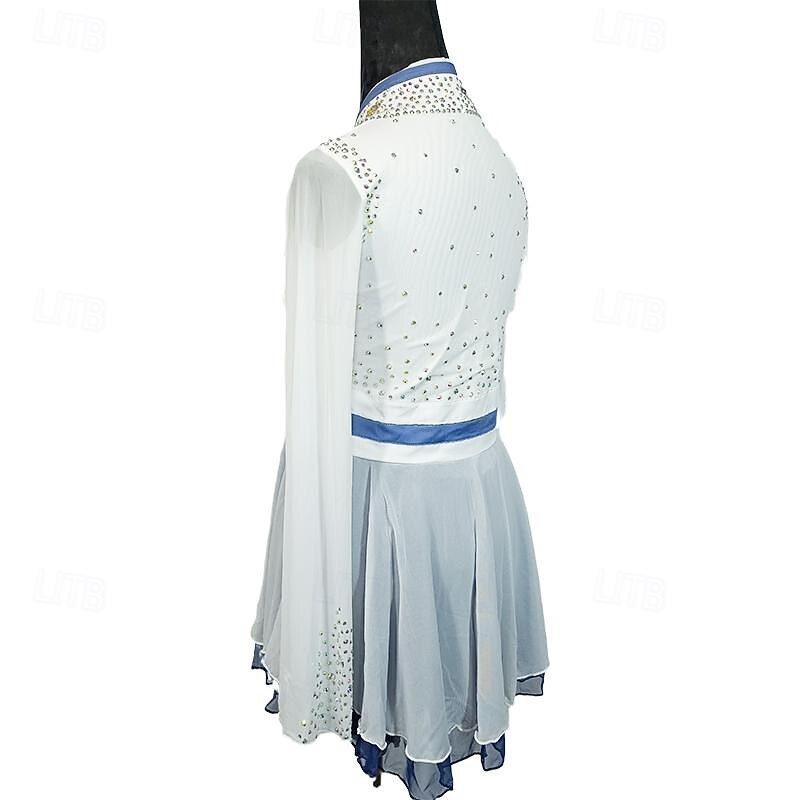 Figure Skating Dress Women's Girls' Ice Skating Dress White Patchwork Asymmetric Hem Mesh Spandex Stretchy Training Practice Professional Skating Wear Crystal / Rhinestone Long Sleeve Ice Skating 2025 - $242.99 –P5