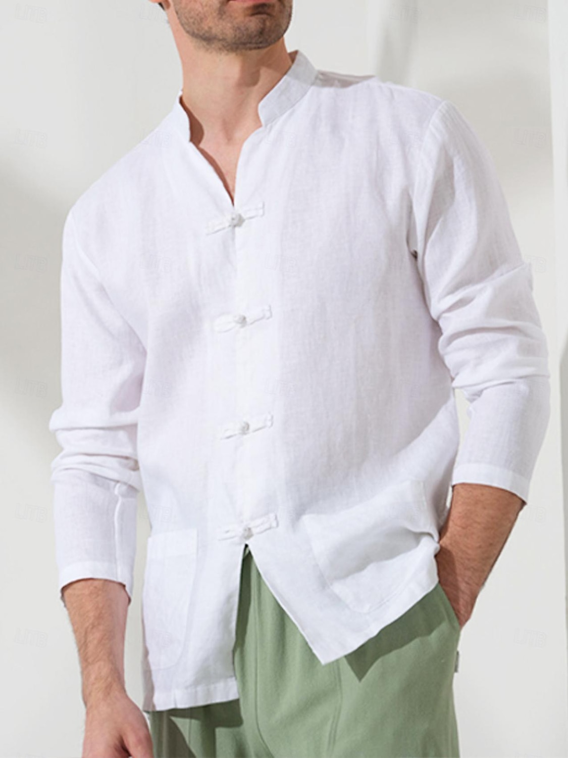 100% lino Tasche Per uomo camicia di lino Camicia Camicia da spiaggia Nero Bianco Blu marino scuro Manica lunga Liscio Colletto Mao Primavera & Autunno Esterno Giornaliero Abbigliamento del 2026 a $53.99 –P5