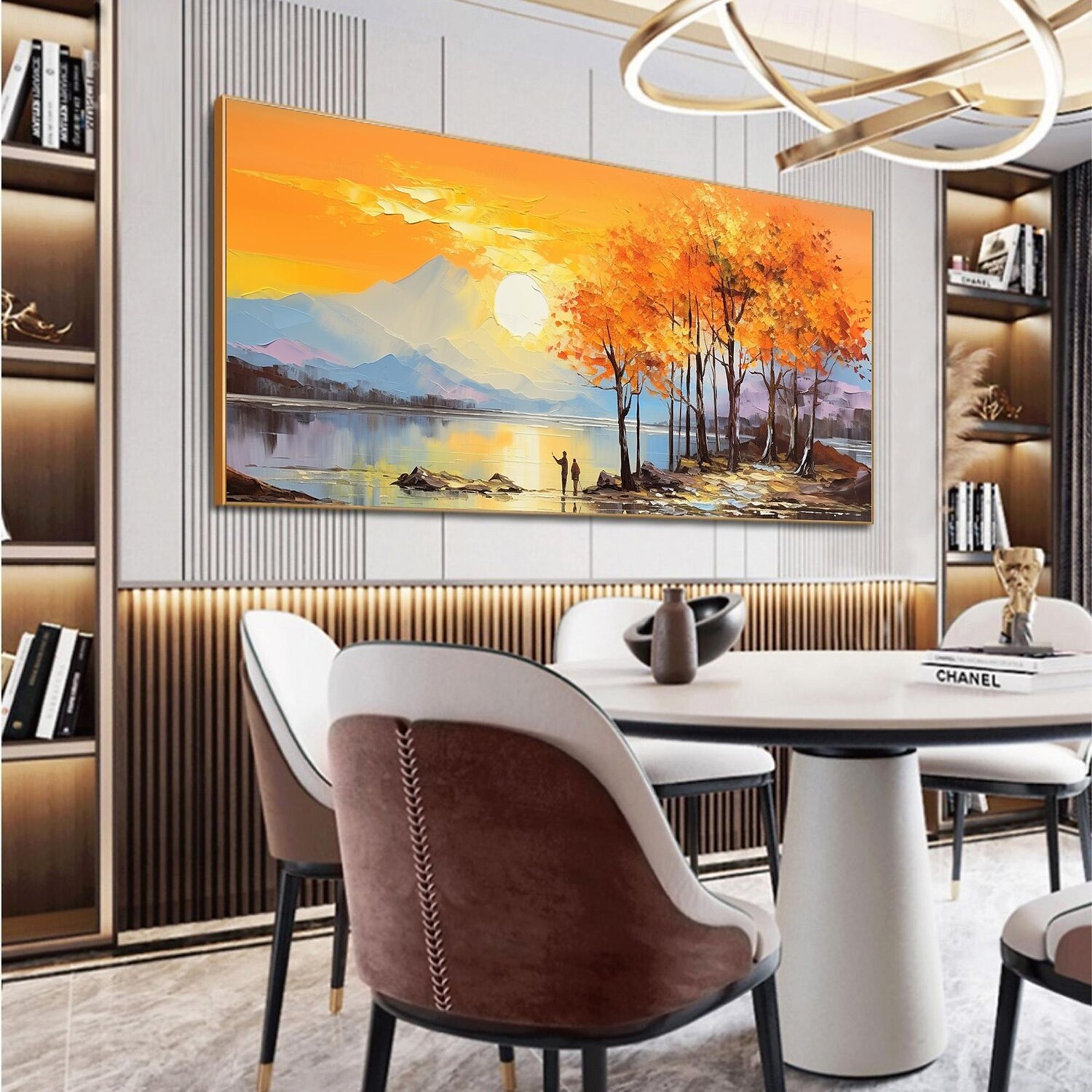 Handmade Original mountains and rivers Oil Painting On Canvas Wall sunset Art Painting for Home Decor With Stretched Frame/Without Inner Frame Painting 2025 - $166.99 –P4