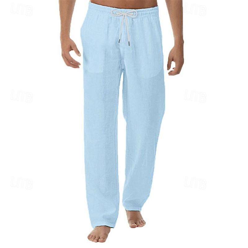 Men's Linen Pants Trousers Summer Pants Drawstring Pocket Elastic Waist Plain Comfort Breathable Daily Vacation Holiday Fashion Classic Style Green Khaki Micro-elastic 2026 - $18.99 –P14
