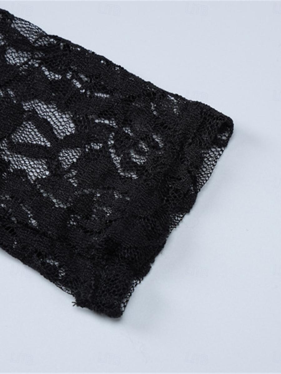 Pentru femei Rochie albă Rochie Lunga Rochie Maxi Dantelă Peteci Dată Vacanță Șic Stradă Maxi Rotund Manșon Lung Negru Alb Culoare 2025 - $33.99 –P13