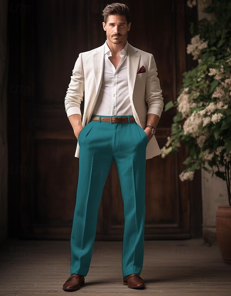 40% Lino Per uomo Pantaloni di lino Pantaloni Pantaloni estivi Tasche Gamba dritta Liscio Traspirante Comodo Ufficio / Business Giornaliero Da mare Classico Informale Nero Bianco del 2026 a $33.99 –P6