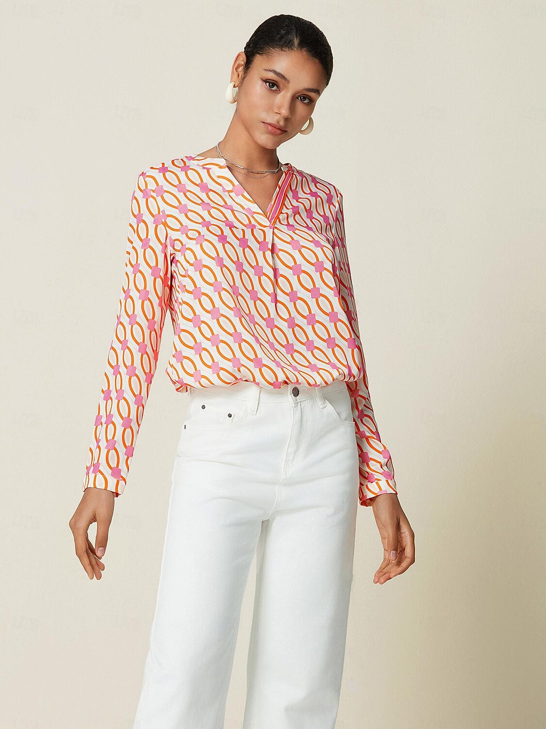 Satin Geometric Button Blouse 2025 - $51.99 –P4