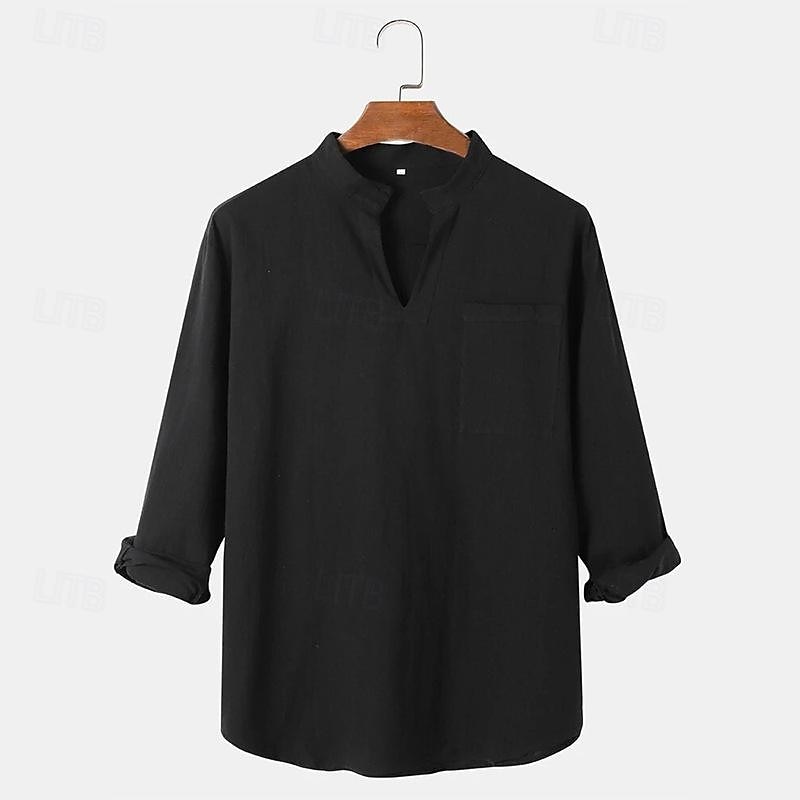 Per uomo Camicia camicia di lino Camicia in lino e cotone Camicia in cotone bianco Camicia estiva Camicia da spiaggia Liscio Hawaiano Per eventi Nero Bianco Marrone Manica lunga A V Primavera del 2025 a $24.99 –P8