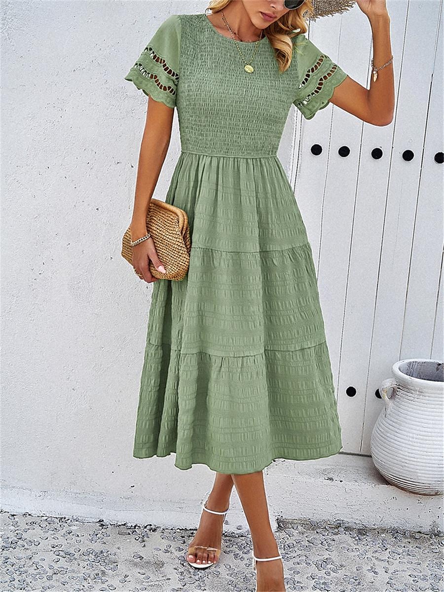 Mulheres Vestido branco Vestido midi Com Transparência Patchwork Encontro Férias Roupa de rua Básico Gola Redonda Manga Curta Preto Branco Marron Cor de 2025 por $52.99 –P17