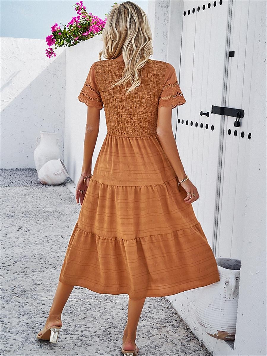 Mulheres Vestido branco Vestido midi Com Transparência Patchwork Encontro Férias Roupa de rua Básico Gola Redonda Manga Curta Preto Branco Marron Cor de 2025 por $52.99 –P6
