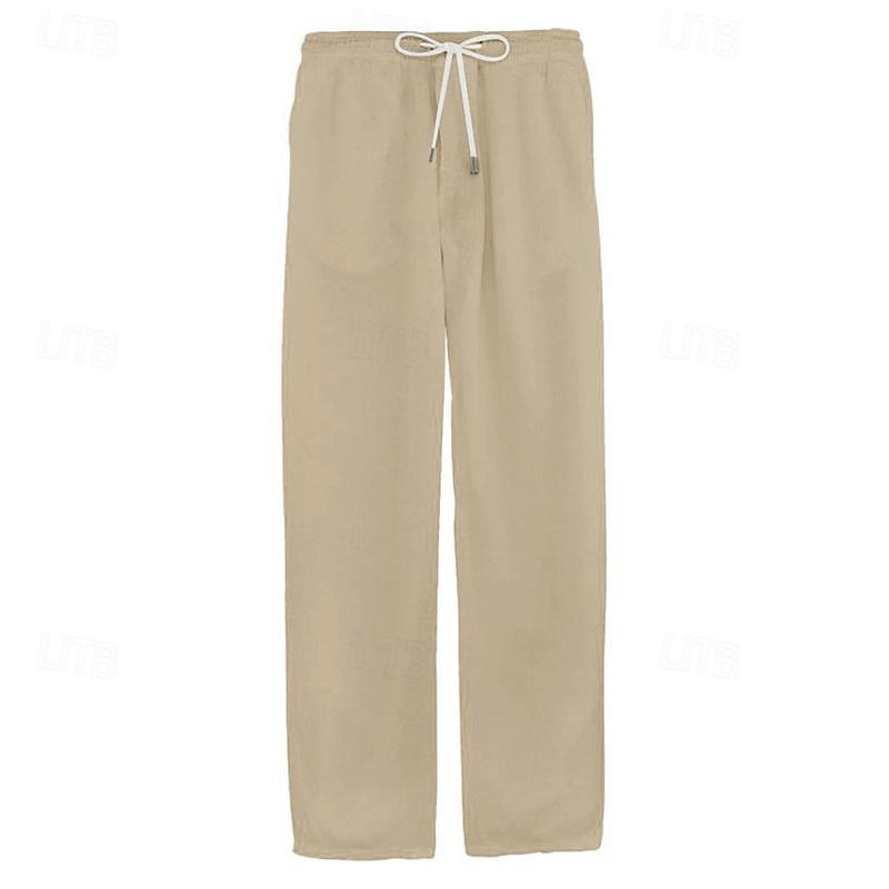 Men's Linen Pants Trousers Summer Pants Drawstring Pocket Elastic Waist Plain Comfort Breathable Daily Vacation Holiday Fashion Classic Style Green Khaki Micro-elastic 2026 - $18.99 –P15