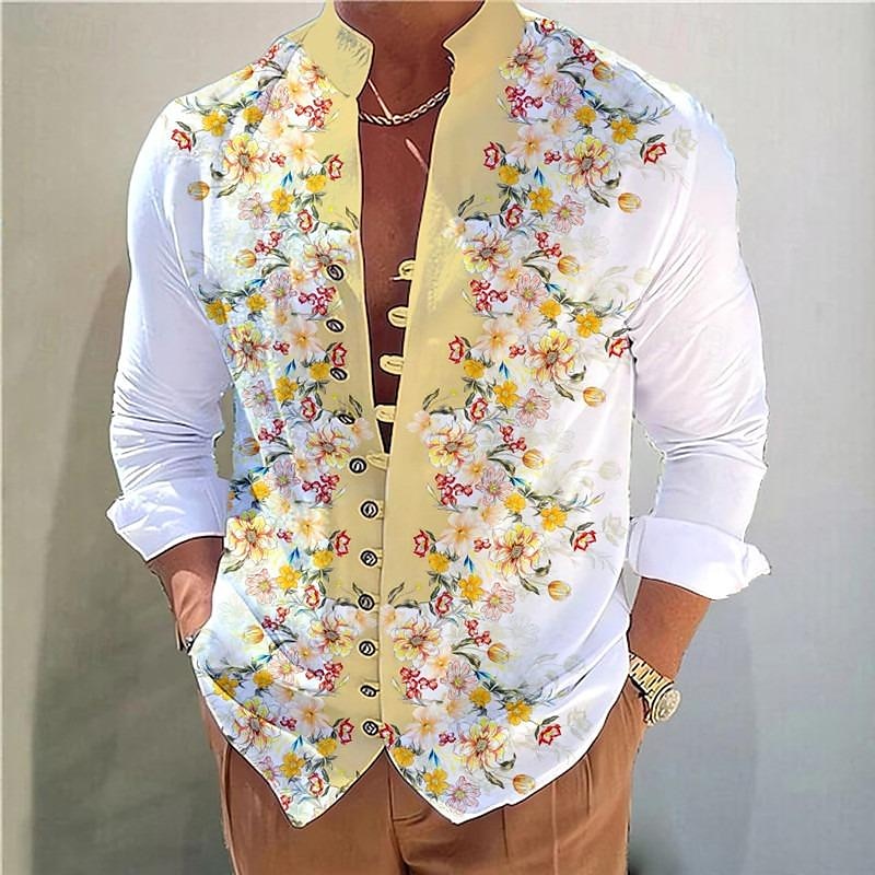 Homme Floral Chemise Chemise Lin Chemise boutonnée manche longue Décontractées Usage quotidien Sortie Fin de semaine Printemps Col Mao Imprimer Bouton bas Blanc 1 Jaune Violet Rose rouge Blanc 2 de 2025 ? $9.79 –P9