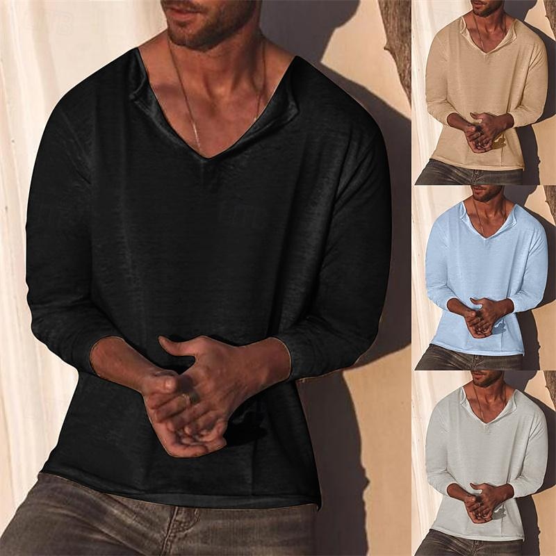 Men's T Shirt Tee Tee Top Long Sleeve Shirt Long Sleeve V Neck Spring &  Fall Plain Fashion Designer Basic Vacation Street Going out Black Sky Blue Khaki Top Tee for Men 2025 - $25.99 –P1