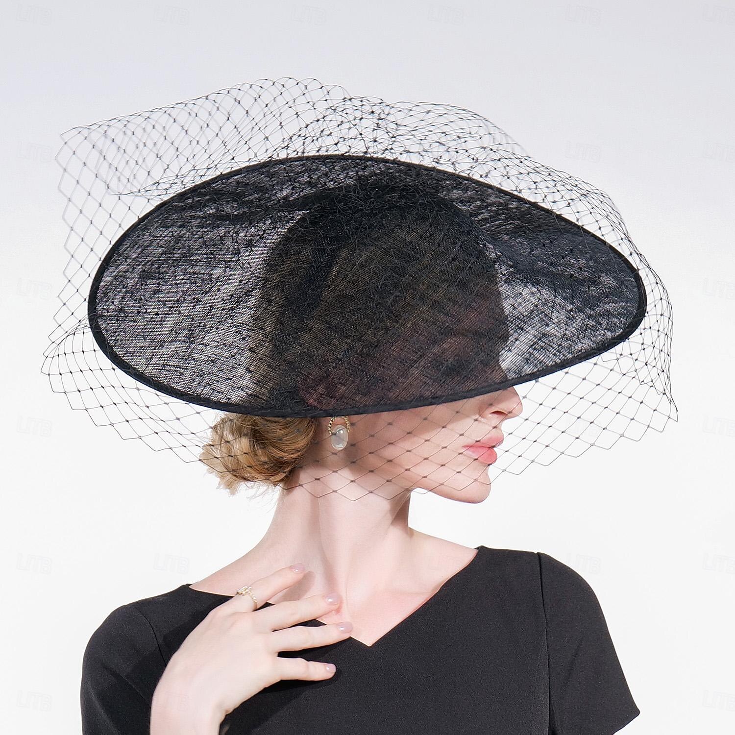 sombreros sombreros sombrero de lino sombrero de sol sombrero de velo boda fiesta de té elegante boda con tul tocado sombreros 2025 - $69.99 –P5