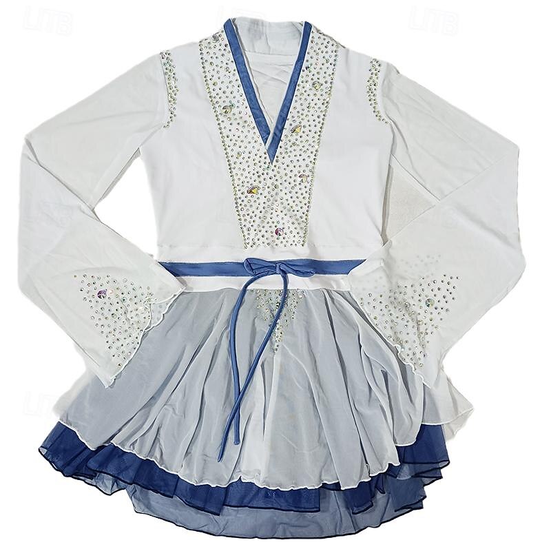 Figure Skating Dress Women's Girls' Ice Skating Dress White Patchwork Asymmetric Hem Mesh Spandex Stretchy Training Practice Professional Skating Wear Crystal / Rhinestone Long Sleeve Ice Skating 2025 - $242.99 –P10