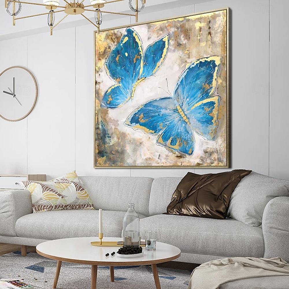 blå fjäril oljemålning på duk stor handmålad abstrakt fjärilar canvas målning väggkonst modern texturerad djurmålning för vardagsrum väggdekoration 2025 - $131.99 –P3