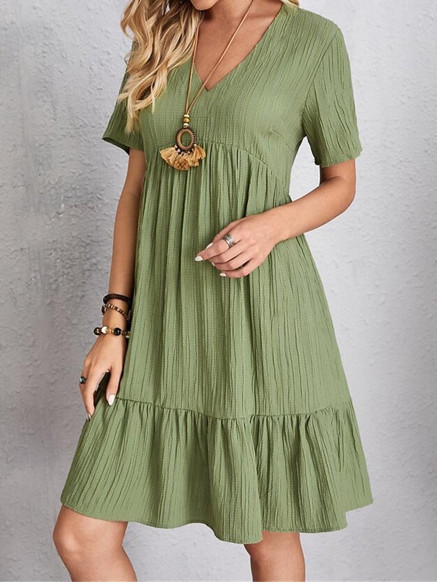 Γυναικεία Μίνι φόρεμα Λινό από ψεύτικο βαμβάκι Φόρεμα ριχτό Καθημερινό φόρεμα Καλοκαιρινό φόρεμα Κομψό στυλ street Βασικό Διακοπές Δρόμος Ημερομηνία Χαλαρή Εφαρμογή Κοντομάνικο Λαιμόκοψη V 2026 - $10.49 –P18