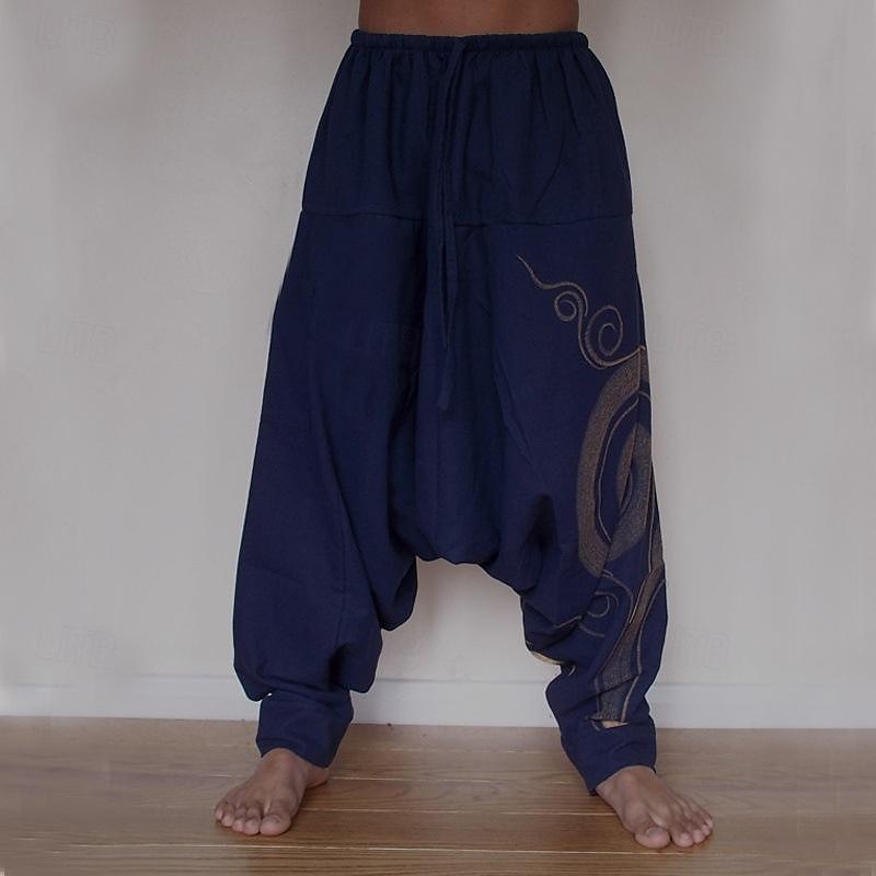 Men's Trousers Summer Pants Harem Pants Casual Pants Drawstring Elastic Waist Graphic Breathable Soft Casual Daily Holiday Streetwear Ethnic Style Black Blue Micro-elastic 2025 - $16.49 –P6