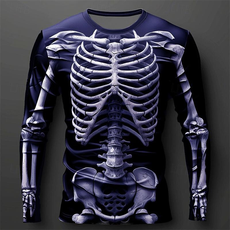 Herren Graphic Skelett T Shirt Langarm T-Shirt 3D-Druck Rundhalsausschnitt Hemd Designer Brautkleider schlicht Subkultur Sports Outdoor Festtage Ausgehen Schwarz Burgunderrot Purpur Frühling & Herbst 2025 - $19.99 –P9