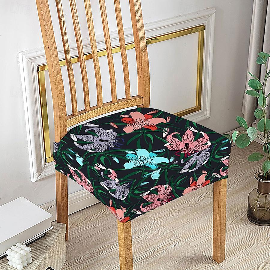 Capas elásticas para assento de cadeira de jantar 1 peça, capas de assento laváveis macias e removíveis com estampa floral para cadeiras de jantar, protetor de capa de assento para sala de jantar de 2025 por $6.99 –P17