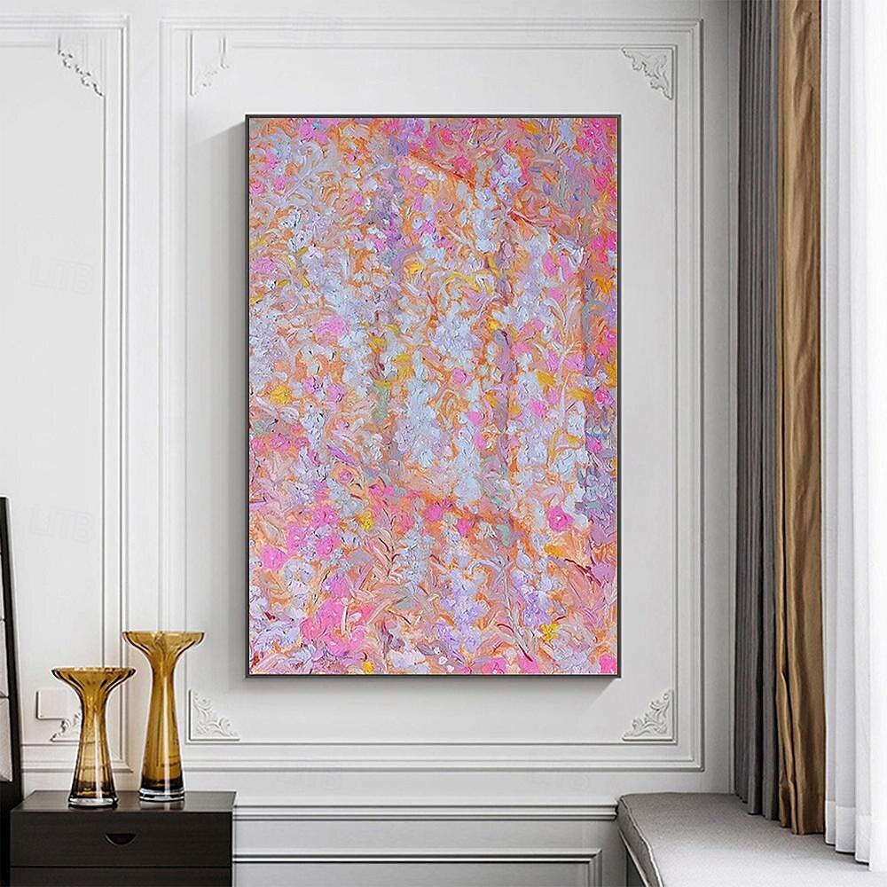 handgemaltes abstraktes rosafarbenes Blumenölgemälde auf Leinwand, handgefertigtes Blumenölgemälde, Wandkunst, Gemälde, moderne Malerei, Frühlingskunstwerk, Wanddekoration für Wohnzimmer, 2025 - $183.99 –P1